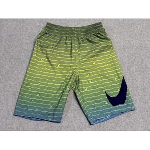 Nike Swim Trunks Boys XL Green Blue Shark Print Mesh Lined Elastic Drawstring
